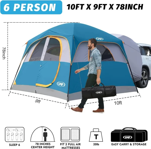 UNP SUV Tent for Camping, 6-Person Car Camping Tent, SUV Tailgate Tent for Outdoor, Easy Set Up Tent with Rainfly 10'x9'x78in(H) - Image 6