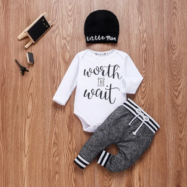 0-18Months Newborn Infant Baby Boy Clothes Cotton Sets Long Sleeve Romper Pant Hats Outfit 3Pcs Baby Warm Clothing - Image 3
