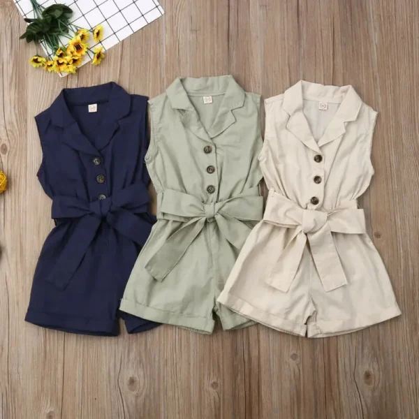 Fashion Kids Baby Girls Clothes Sleeveless Bow-tie Waist Playsuits Outfits Summer Sunsuit Overall Children Clothing - Image 2