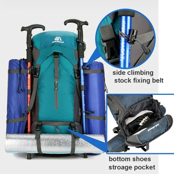 70L Nylon Camping Backpack Travel Bag With Rain Cover Outdoor Hiking Daypack Mountaineering Backpack Men Shoulder Bags Luggage - Image 5