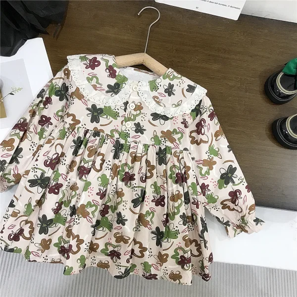 Infant Baby Girls Spring Floral Dress Outfit Solid Soft Cardigan 2PCS Clothes Set Peter Pan Collar Floral Printed Kid Girl Dress - Image 5