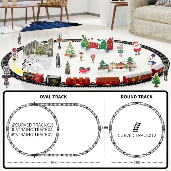 Train Set Toys for Kids, Christmas Train Sets Toys for Kids W/Smokes, Light & Sound Include 6 Car and 28 Tracks - Image 5