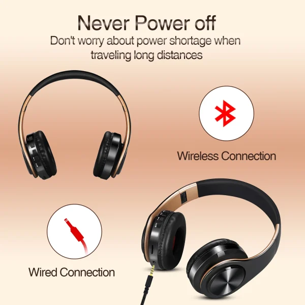 Men Gift Gold Wireless Headphones Bluetooth Earphone Stereo Headset with Build-in MIC with 3.5mm Jack for Xiaomi Samsung IPHONE - Image 4
