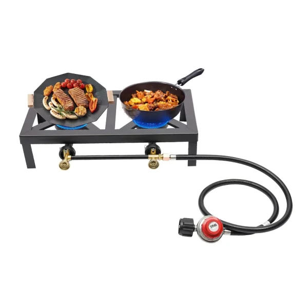 Cast Iron Double Burner Portable Outdoor Camp Stove Propane Gas LPG BBQ Cooker - Image 6