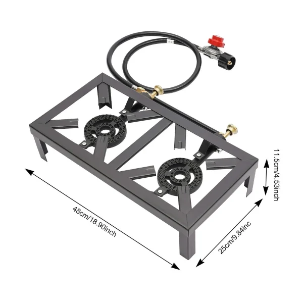 Cast Iron Double Burner Portable Outdoor Camp Stove Propane Gas LPG BBQ Cooker - Image 2