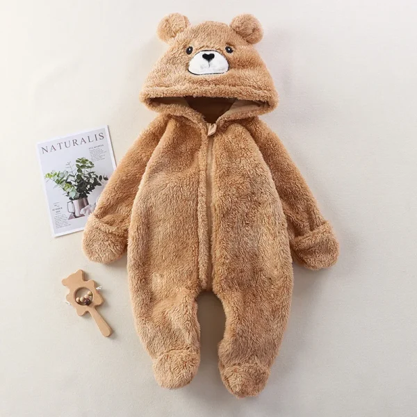 Autumn Winter Baby Jumpsuits Footed Cartoon Hooded Newborn Romper for Girls Boys Warm Plush Infant Loungewear Toddler Outfit - Image 4
