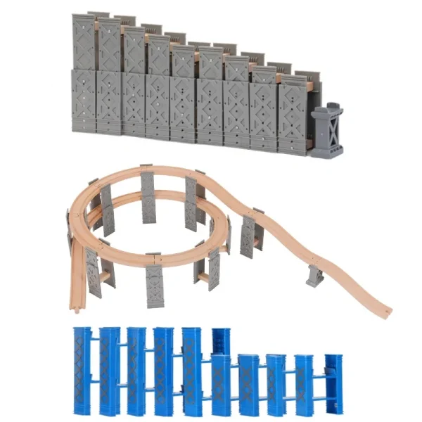 9-26PCS Wood Railway Tracks Accessories Plastic Spiral Wooden Train Tracks with Bridge Piers Educational Toys for Children gift