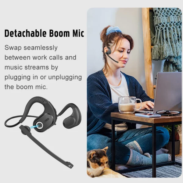 Wireless Bluetooth Headsets with Microphone Detachable Mute Button Open Ear Trucker Headphones for Cell Phones Business Office - Image 5