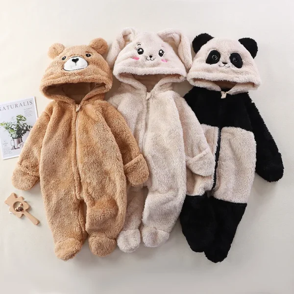 Autumn Winter Baby Jumpsuits Footed Cartoon Hooded Newborn Romper for Girls Boys Warm Plush Infant Loungewear Toddler Outfit