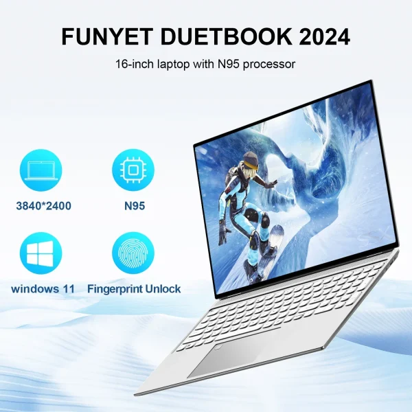 2024 New 16" Inch 4K Laptop, 120 Hz ultra-clear screen, Windows 11 Pro Portable PC Gaming notebooks 32GB 2TB fingerprint unlock - Image 2