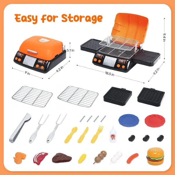 CUTE STONE 2-Layer BBQ Toy Set, Kids Grill with Food, Smoke Sound & Light, Camping BBQ Gift - Image 4