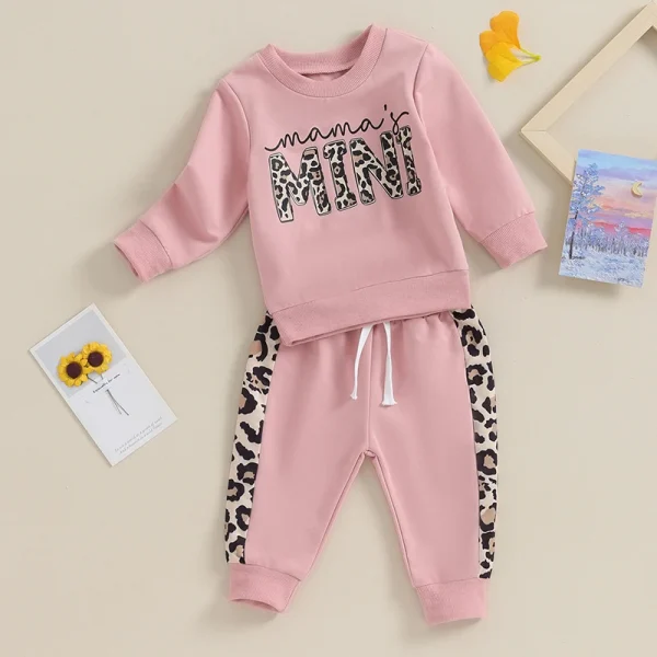 2 Pcs Toddler Baby Girl Spring Fall Clothes Letter/ Leopard Print Long Sleeve Pullover Tops Pocket Pants Casual Outfit - Image 4
