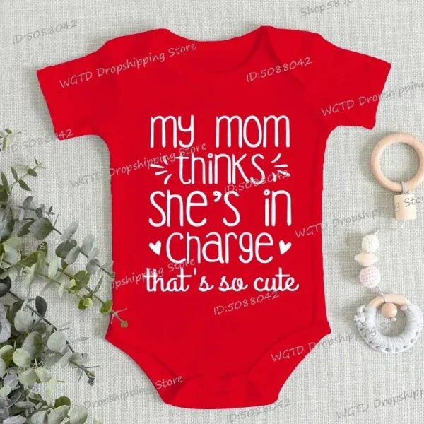 "My Mom Thinks She's in That So Cute" Newborn Baby Bodysuits Fashion Funny Baby Romper Girl Clothes Short Sleeve Infant Romper - Image 7