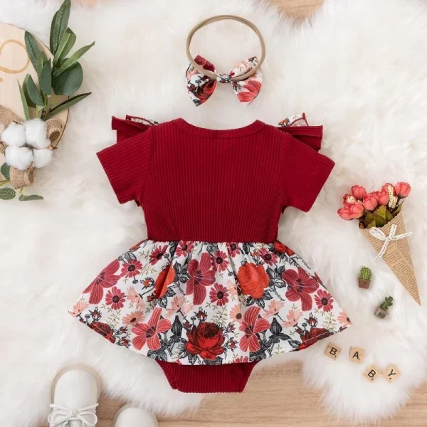 Summer Baby Girl Dress With Bowknot Striped Jumpsuit Cotton Dress For Newborn Floral Clothes Baby Crawling Clothes - Image 3