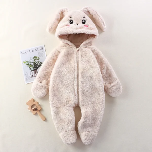 Autumn Winter Baby Jumpsuits Footed Cartoon Hooded Newborn Romper for Girls Boys Warm Plush Infant Loungewear Toddler Outfit - Image 3