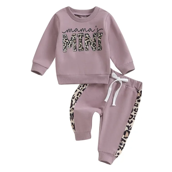 2 Pcs Toddler Baby Girl Spring Fall Clothes Letter/ Leopard Print Long Sleeve Pullover Tops Pocket Pants Casual Outfit - Image 9