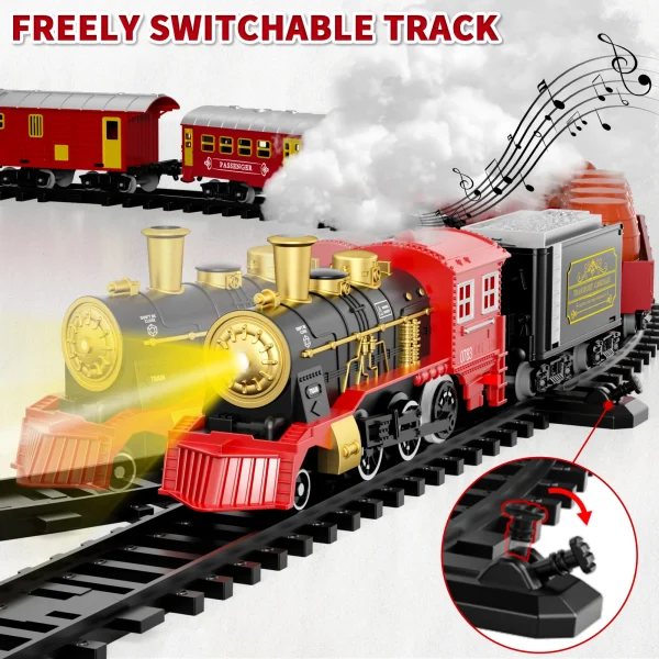 Train Set Toys for Kids, Christmas Train Sets Toys for Kids W/Smokes, Light & Sound Include 6 Car and 28 Tracks - Image 2