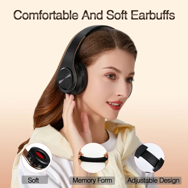 Men Gift Gold Wireless Headphones Bluetooth Earphone Stereo Headset with Build-in MIC with 3.5mm Jack for Xiaomi Samsung IPHONE - Image 3