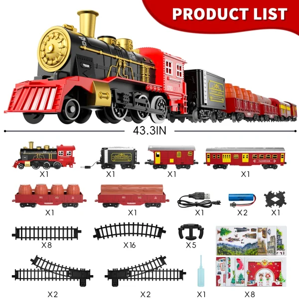 Train Set Toys for Kids, Christmas Train Sets Toys for Kids W/Smokes, Light & Sound Include 6 Car and 28 Tracks - Image 3