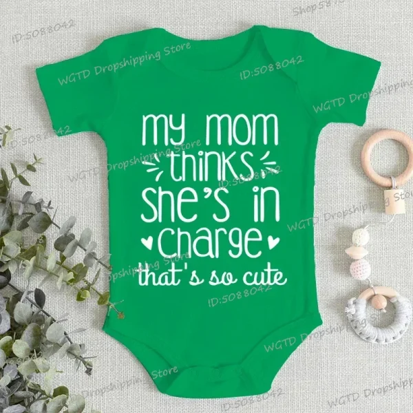 "My Mom Thinks She's in That So Cute" Newborn Baby Bodysuits Fashion Funny Baby Romper Girl Clothes Short Sleeve Infant Romper - Image 4
