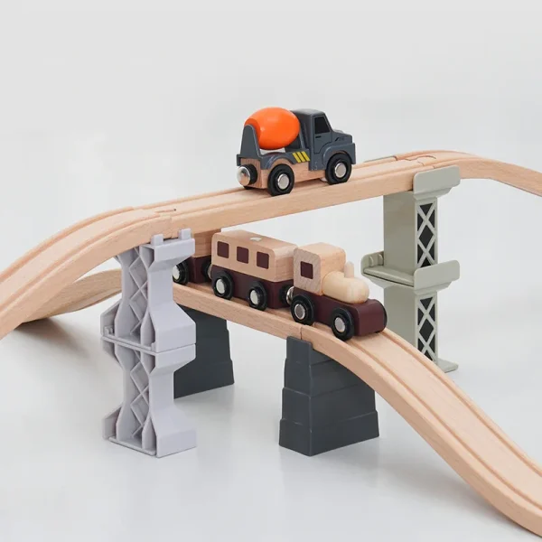 9-26PCS Wood Railway Tracks Accessories Plastic Spiral Wooden Train Tracks with Bridge Piers Educational Toys for Children gift - Image 5