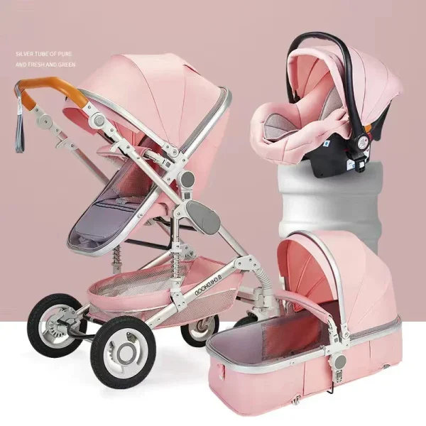 baby stroller 3 in 1 with car seat,Luxury Multifunctional  BABY carriage,pink Folding baby stroller,High Landscape newborn car - Image 11