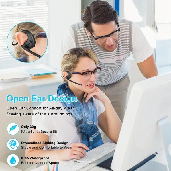 Wireless Bluetooth Headsets with Microphone Detachable Mute Button Open Ear Trucker Headphones for Cell Phones Business Office - Image 4