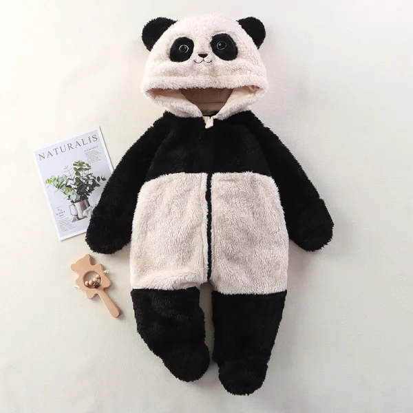Autumn Winter Baby Jumpsuits Footed Cartoon Hooded Newborn Romper for Girls Boys Warm Plush Infant Loungewear Toddler Outfit - Image 2