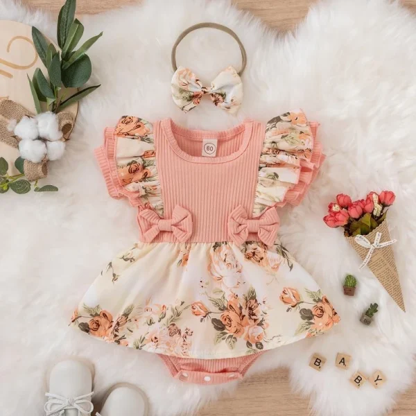 Summer Baby Girl Dress With Bowknot Striped Jumpsuit Cotton Dress For Newborn Floral Clothes Baby Crawling Clothes - Image 7
