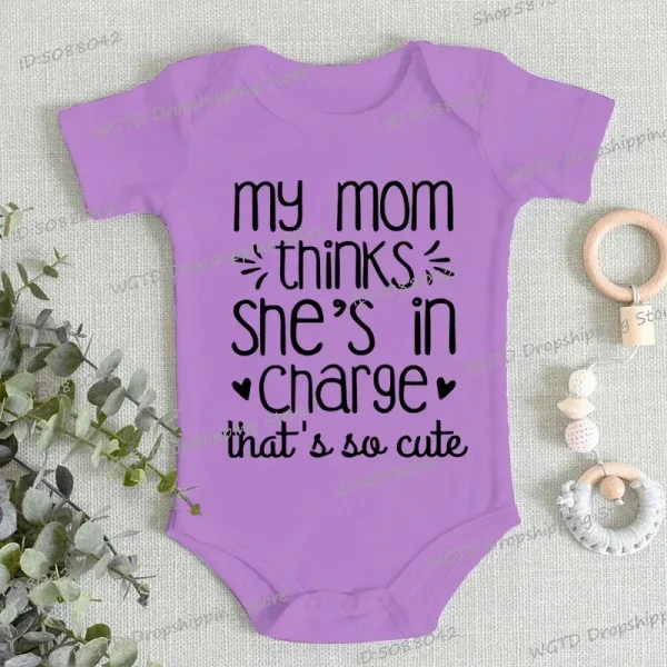 "My Mom Thinks She's in That So Cute" Newborn Baby Bodysuits Fashion Funny Baby Romper Girl Clothes Short Sleeve Infant Romper - Image 5