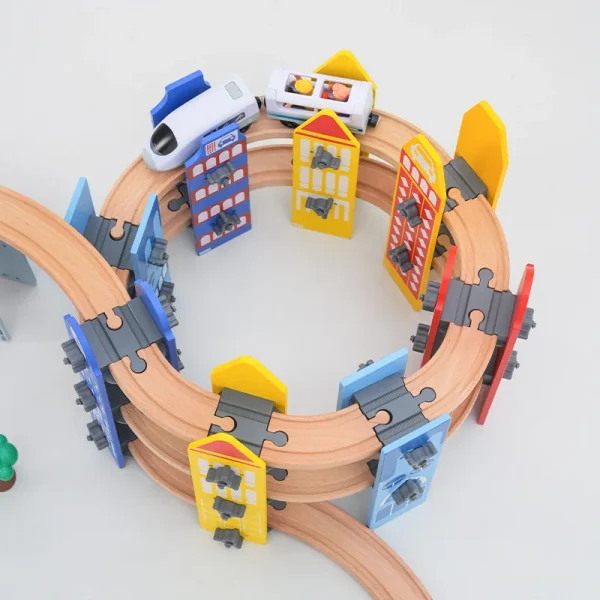 9-26PCS Wood Railway Tracks Accessories Plastic Spiral Wooden Train Tracks with Bridge Piers Educational Toys for Children gift - Image 6