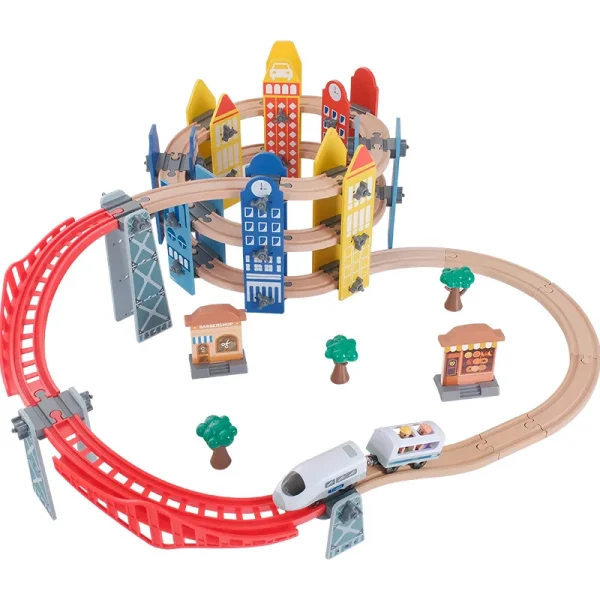 9-26PCS Wood Railway Tracks Accessories Plastic Spiral Wooden Train Tracks with Bridge Piers Educational Toys for Children gift - Image 2