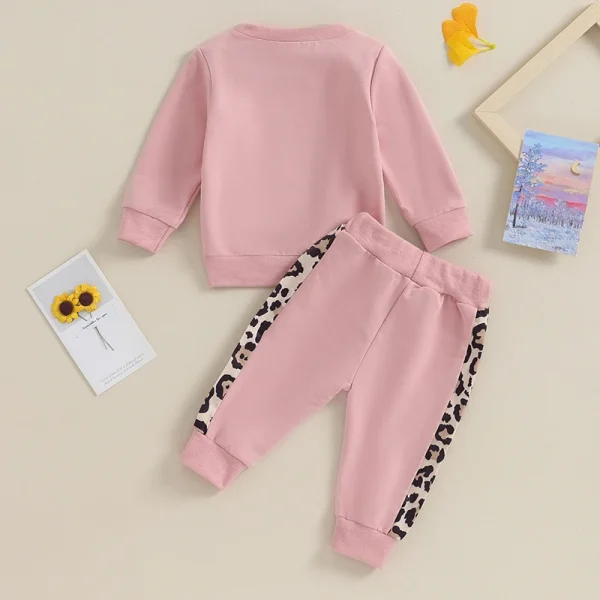 2 Pcs Toddler Baby Girl Spring Fall Clothes Letter/ Leopard Print Long Sleeve Pullover Tops Pocket Pants Casual Outfit - Image 3