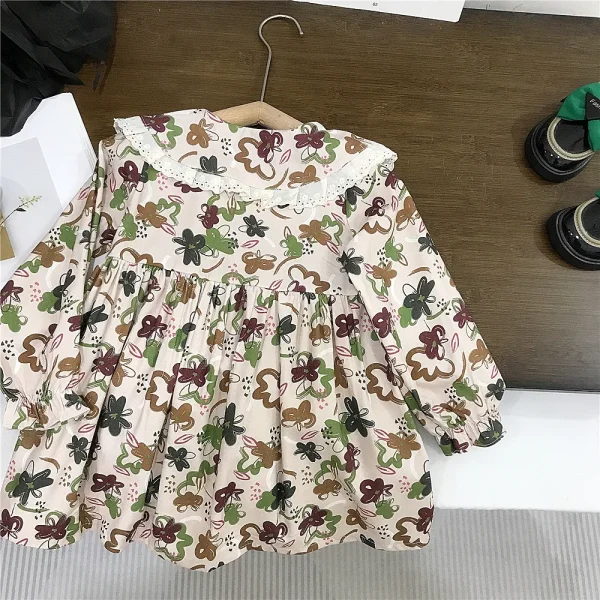 Infant Baby Girls Spring Floral Dress Outfit Solid Soft Cardigan 2PCS Clothes Set Peter Pan Collar Floral Printed Kid Girl Dress - Image 6