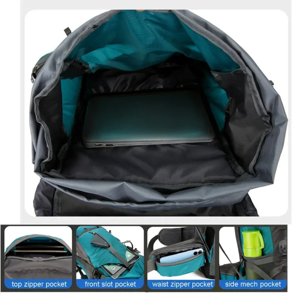 70L Nylon Camping Backpack Travel Bag With Rain Cover Outdoor Hiking Daypack Mountaineering Backpack Men Shoulder Bags Luggage - Image 4