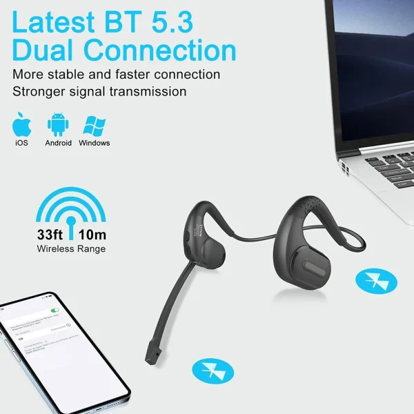 Wireless Bluetooth Headsets with Microphone Detachable Mute Button Open Ear Trucker Headphones for Cell Phones Business Office - Image 3