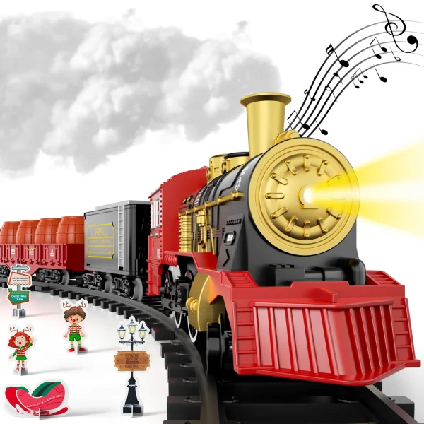 Train Set Toys for Kids, Christmas Train Sets Toys for Kids W/Smokes, Light & Sound Include 6 Car and 28 Tracks - Image 4