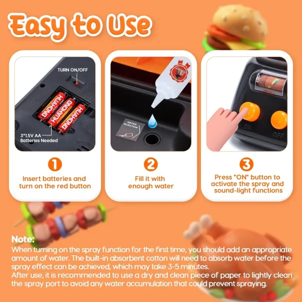 CUTE STONE 2-Layer BBQ Toy Set, Kids Grill with Food, Smoke Sound & Light, Camping BBQ Gift - Image 5