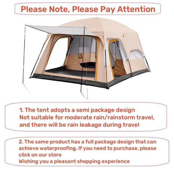 Outdoor Camping Family Tent 3-12 Person Double Layers Oversize 2 Rooms Thickened Rainproof Outdoor Family Camp Tour Equipment - Image 6