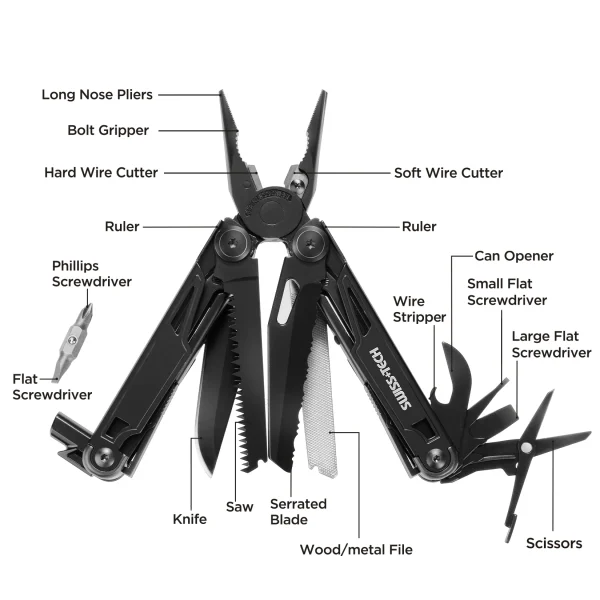 SWISS TECH 16 in 1 Camping Multitool Multi Folding Plier Wire Stripper Outdoor Pocket Mini Portable for Camping New Arrival - Image 3