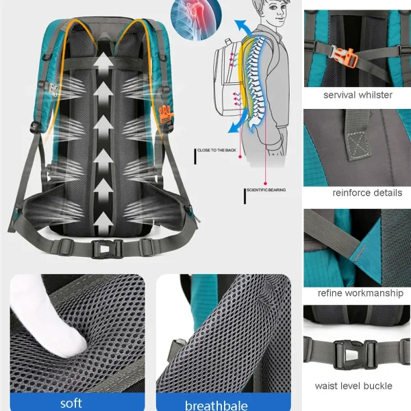 70L Nylon Camping Backpack Travel Bag With Rain Cover Outdoor Hiking Daypack Mountaineering Backpack Men Shoulder Bags Luggage - Image 2