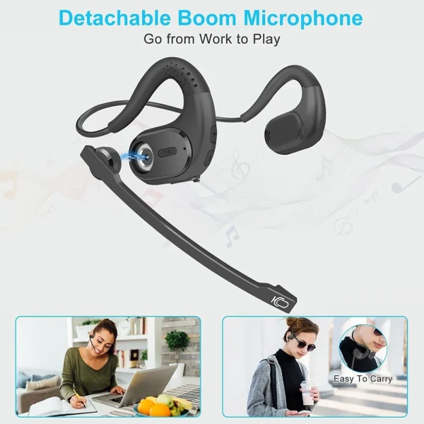 Wireless Bluetooth Headsets with Microphone Detachable Mute Button Open Ear Trucker Headphones for Cell Phones Business Office - Image 2