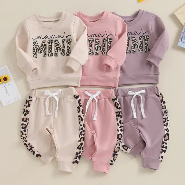 2 Pcs Toddler Baby Girl Spring Fall Clothes Letter/ Leopard Print Long Sleeve Pullover Tops Pocket Pants Casual Outfit - Image 2